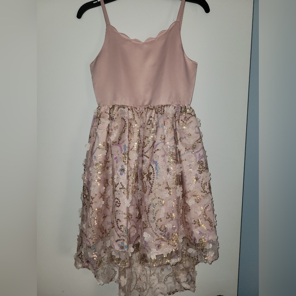 Rare Editions Pink and Gold Pleated Tiered Dress Wedding Guest